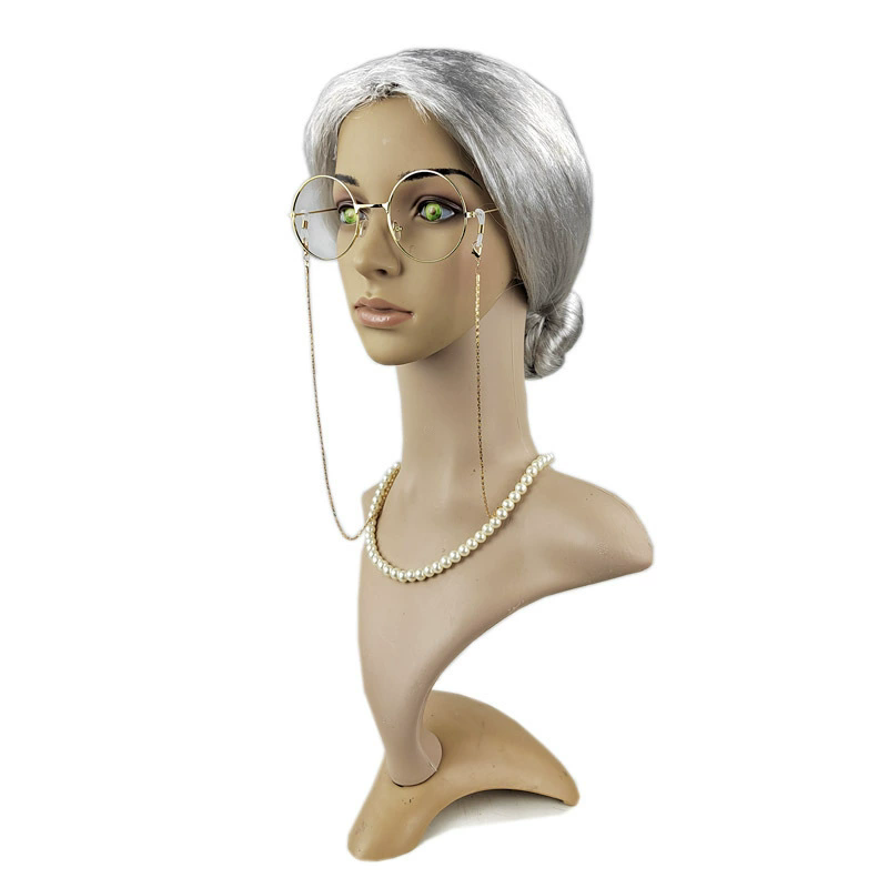 Grey Curly Bun Wig for Old Lady Costume – Silver Granny Hair Updo for Women Halloween Party Prop