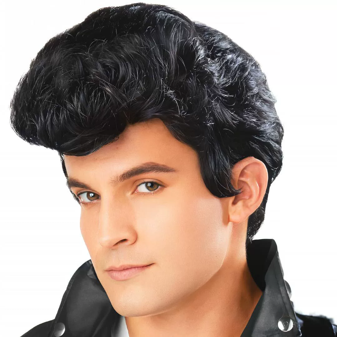 Halloween Men's Black Elvis Wig – Rock and Roll Pompadour Costume Wig for Adults