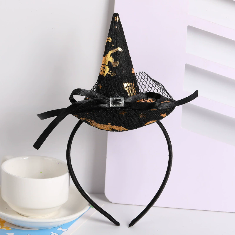 Halloween Spider Web Witch Hat Headband – Classic Witch Hairband with Spiderweb Decoration for Party Prop