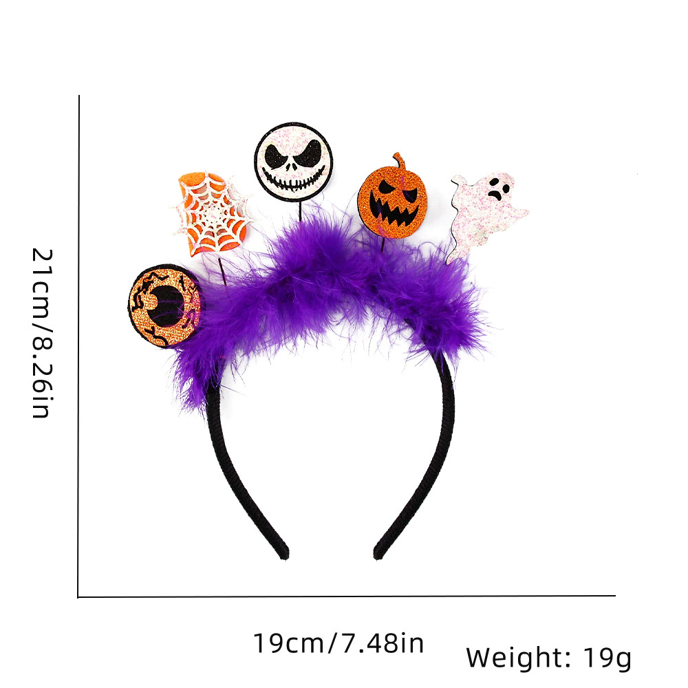Halloween Ghost Bat Feather Headband – Spooky Hairband with Ghost, Bat & Feather Decorations for Women & Kids