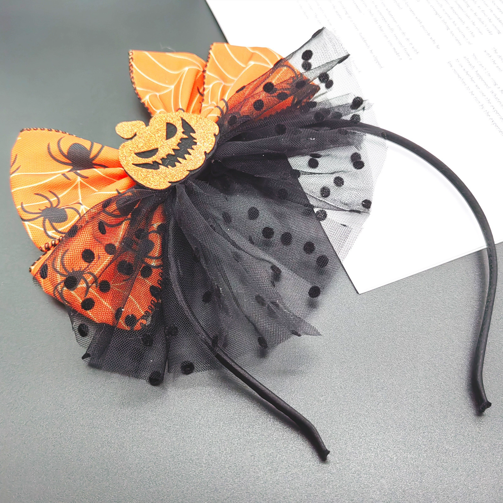 Black Netting Bow Headband – Halloween Tulle Bow Hairband for Children Girls Party Prop