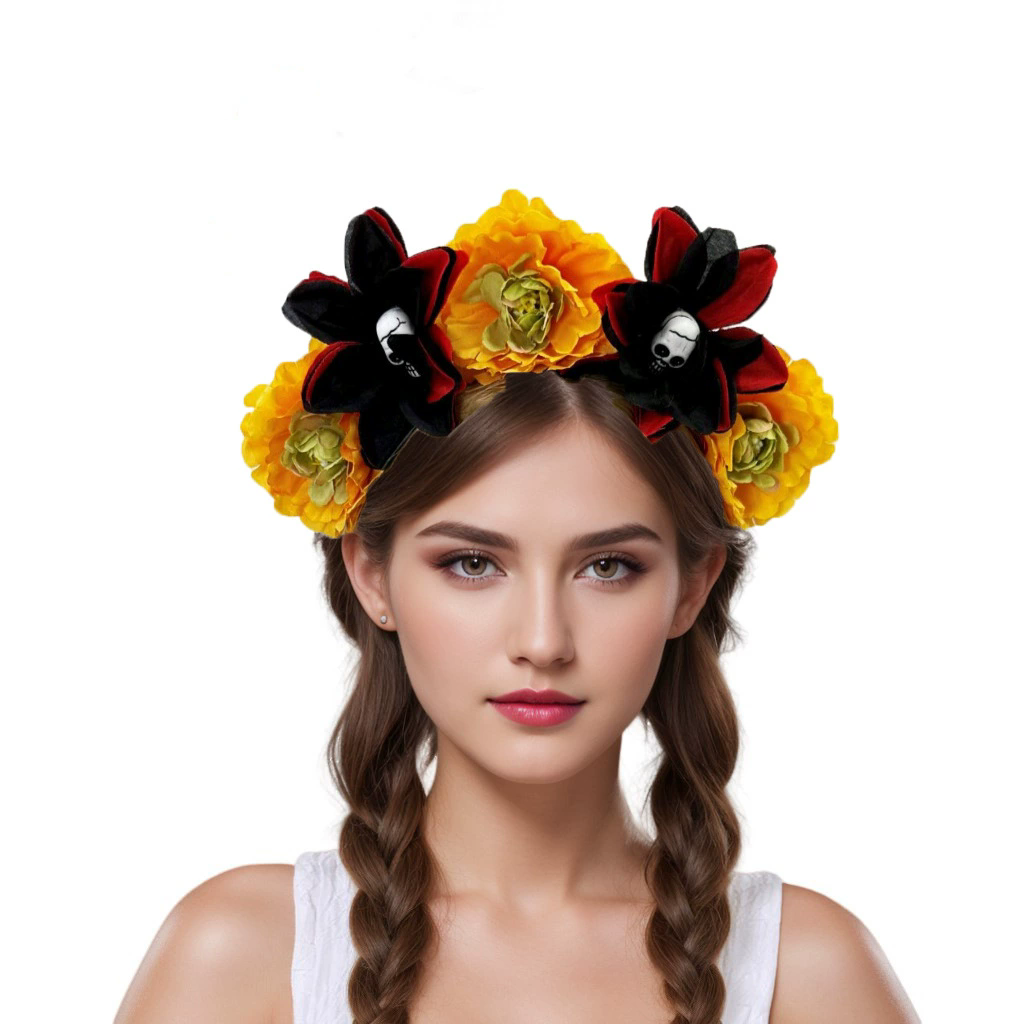 Gothic Flower Skull Headband – Rose Skull Hairband for Women & Girls Halloween Costume Accessory