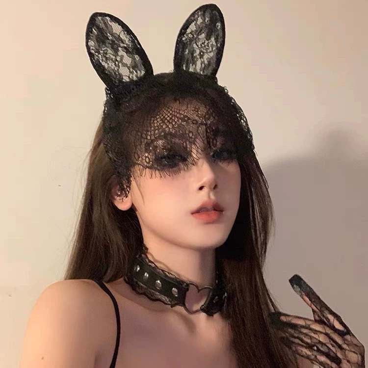 Lace Cat Ear Headband – Sexy Black Lace Kitty Ear Hairband for Women Halloween Costume Prop
