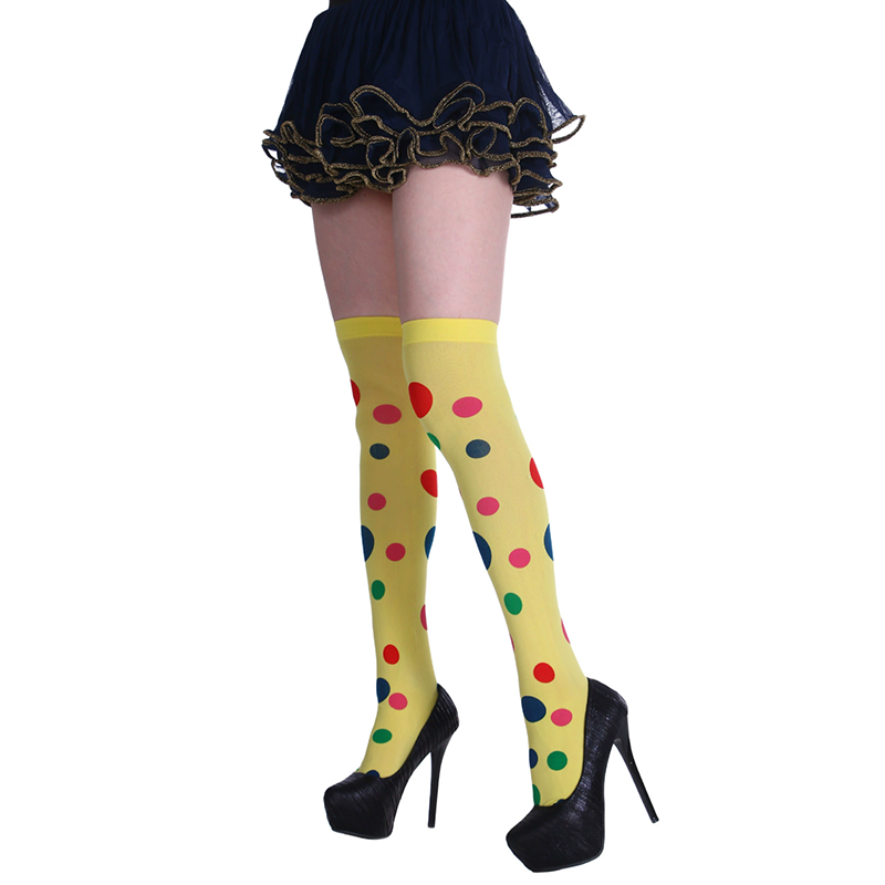 Halloween Clown Thigh High Socks – Striped Over Knee Stockings for Women Joker Costume Prop