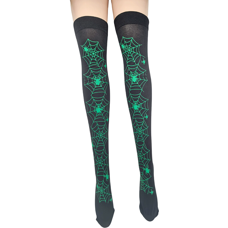 Spiderweb Print Thigh High Socks – Spider Web Over Knee Stockings for Women Halloween Cosplay