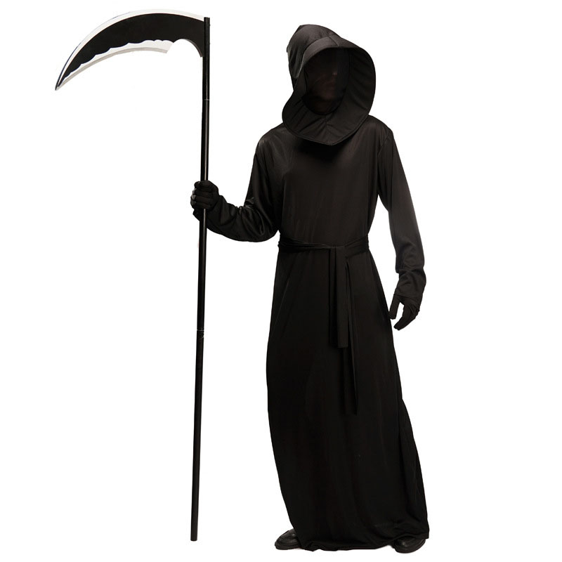 Adult Grim Reaper Costume, Full Set Death Scythe Prop Hooded Robe for Halloween Stage Performance