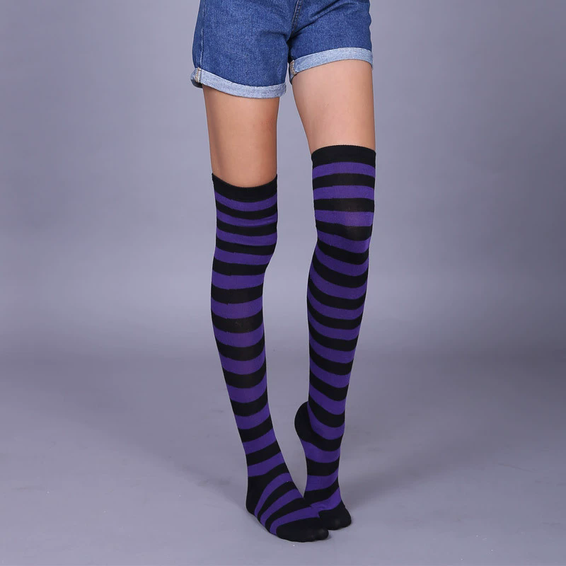 Colorful Horizontal Stripe Thigh Highs – Striped Over Knee Socks for Women Halloween Accessory