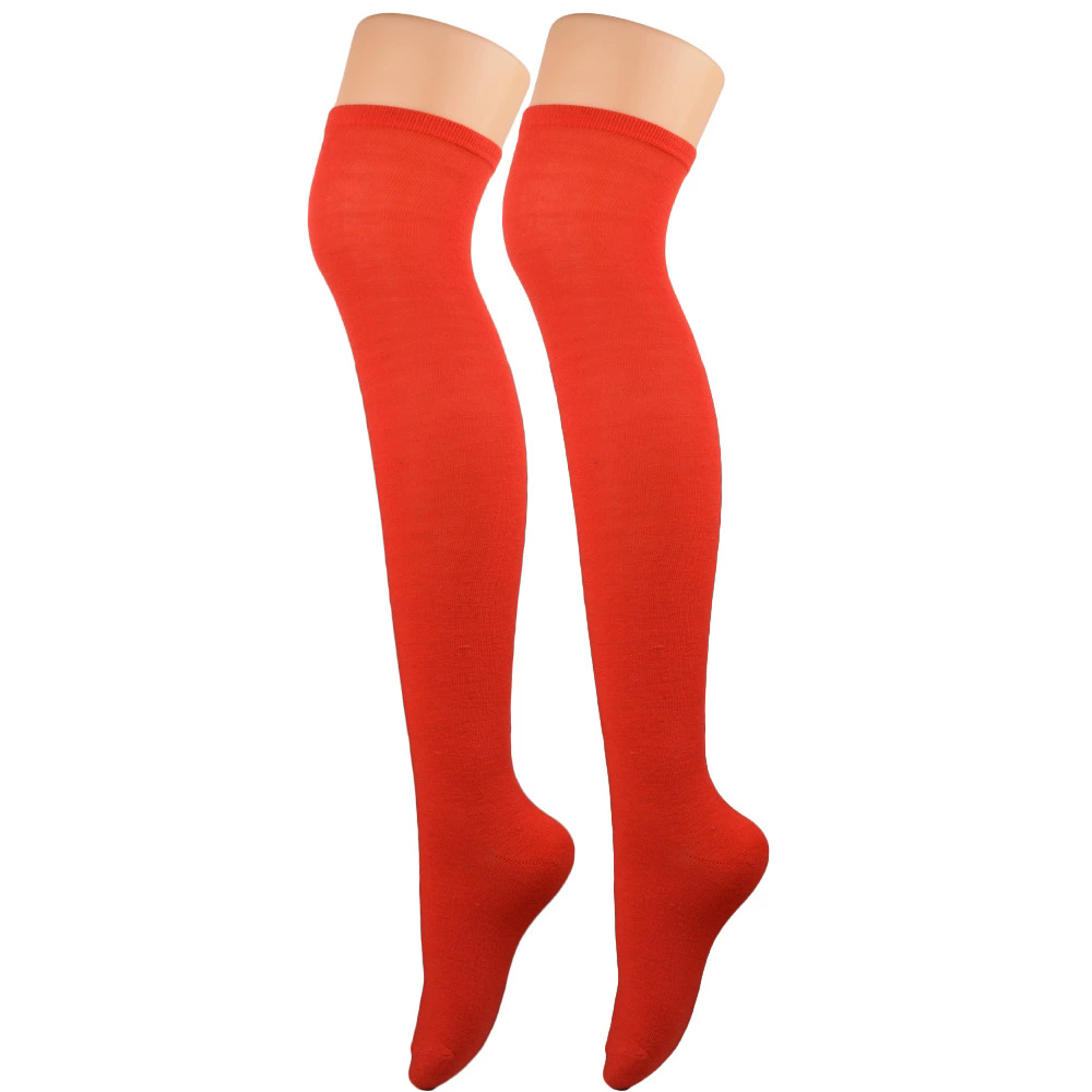 Plain Thigh High Socks – Solid Color Over Knee Stockings for Women Halloween Costume