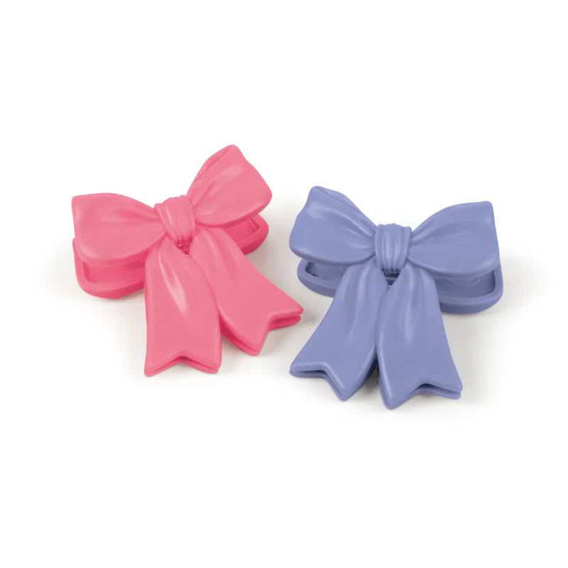 close-up coquette ribbon bow bag clip hidden spring clamping structure pastel color surface detail