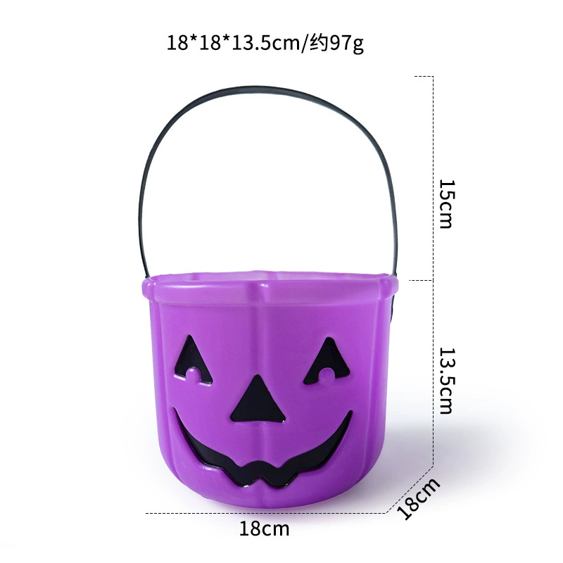 Happy Face Smile Pumpkin Bucket for Halloween Trick or Treat Candy Holder – Jack O Lantern Decorative Prop