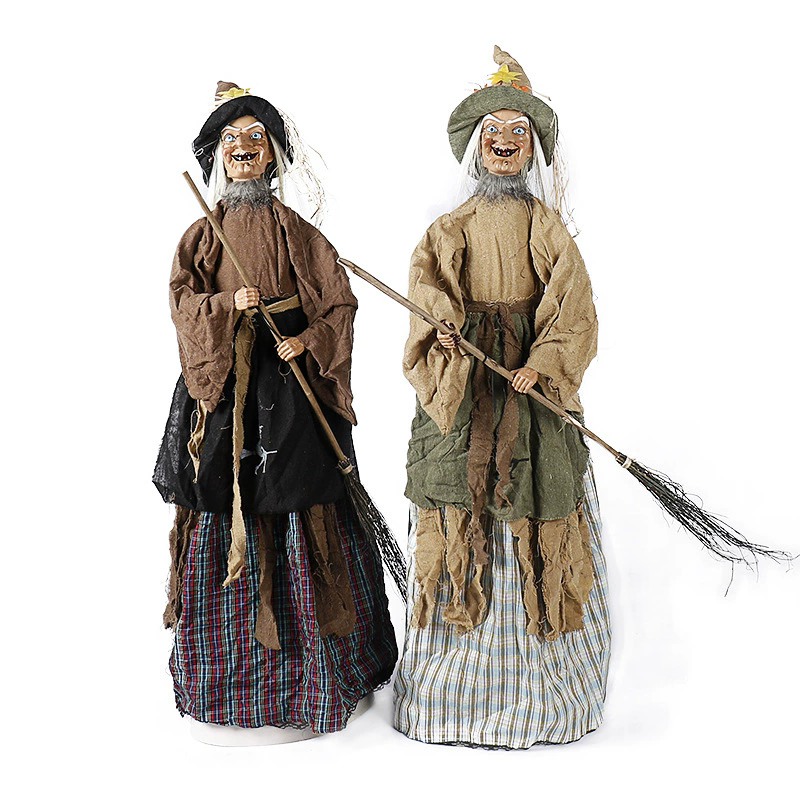 Motorized Halloween Animatronics - Hanging Ghost, Standing Witch & Sound Activated Skeleton Prop for Outdoor Yard Decor, Haunted House Party Supplies