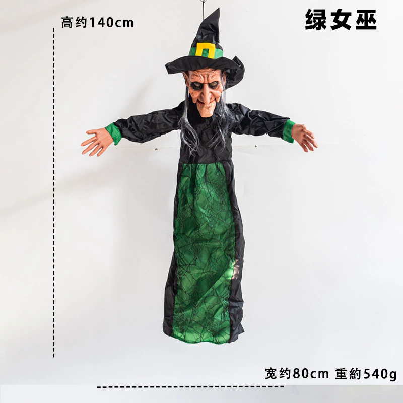 Sound Activated Hanging Witch Prop - Motion Sensor Talking & Light Up Ghost Decoration for Haunted House, Indoor/Outdoor Halloween Decor