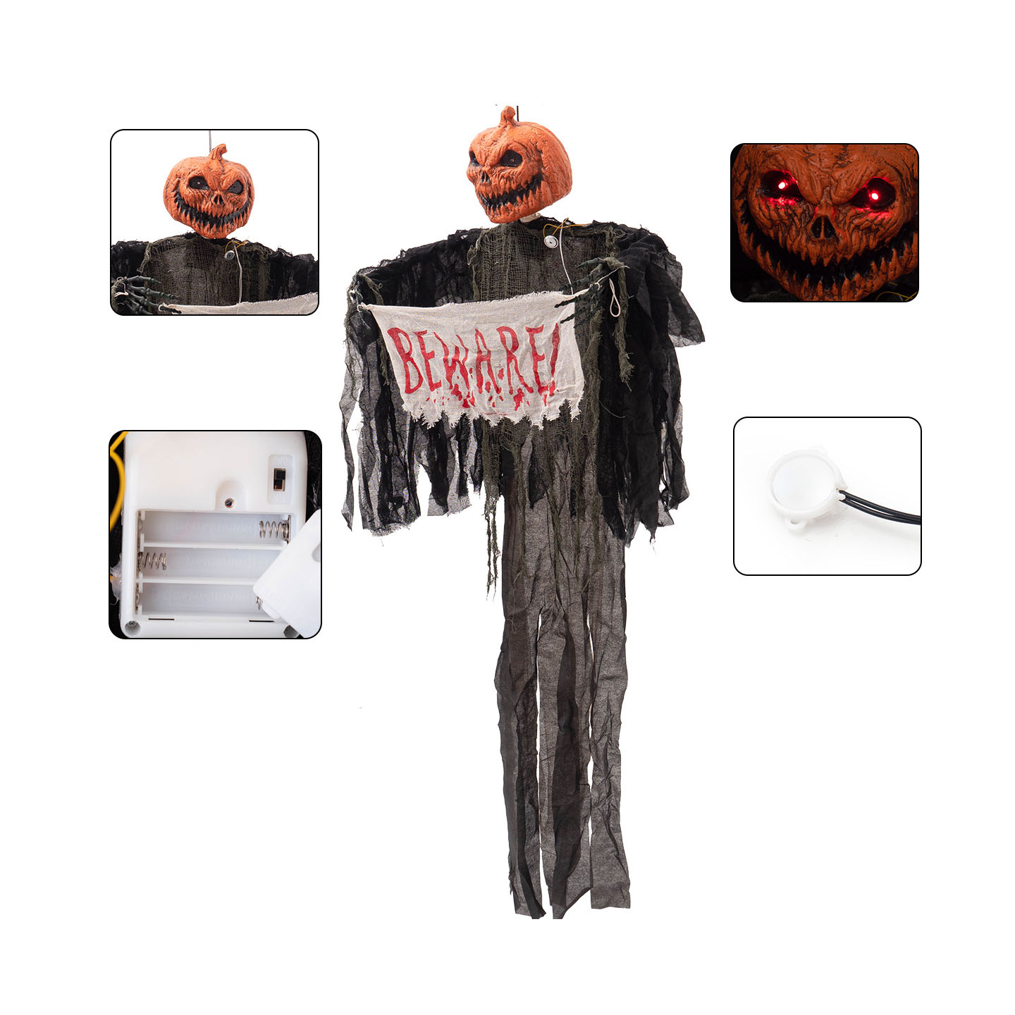 Motion-Activated Hanging Ghost with Light & Rag Swing – Halloween Animatronic Decoration