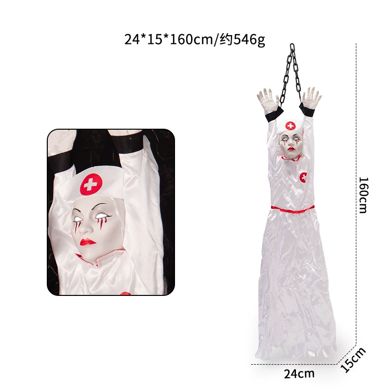 Motion-Activated Halloween Animatronics – Bound-Hand Shaking Clown, Pumpkin, Zombie, Nurse & Hanging Ghost Props