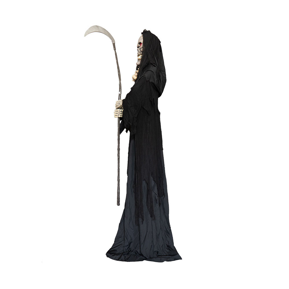 3.2m Tall Standing Grim Reaper with Scythe – Giant Halloween Skeleton Animatronic Prop for Haunted House & Yard Decor