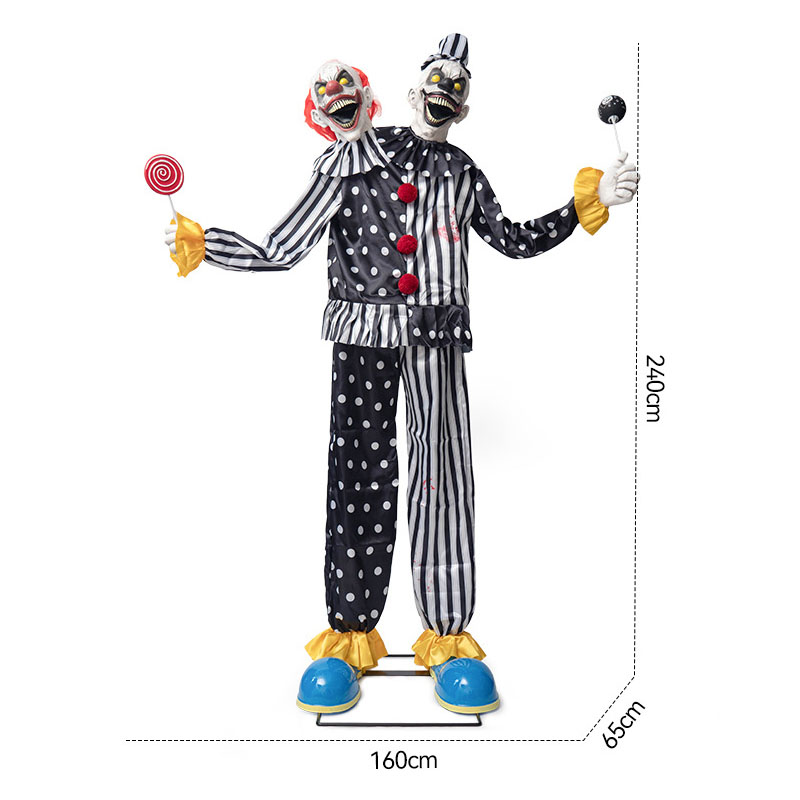 Motion-Activated Light-Up Two-Headed Clown – Electric Halloween Animatronic Prop for Halloween Decor