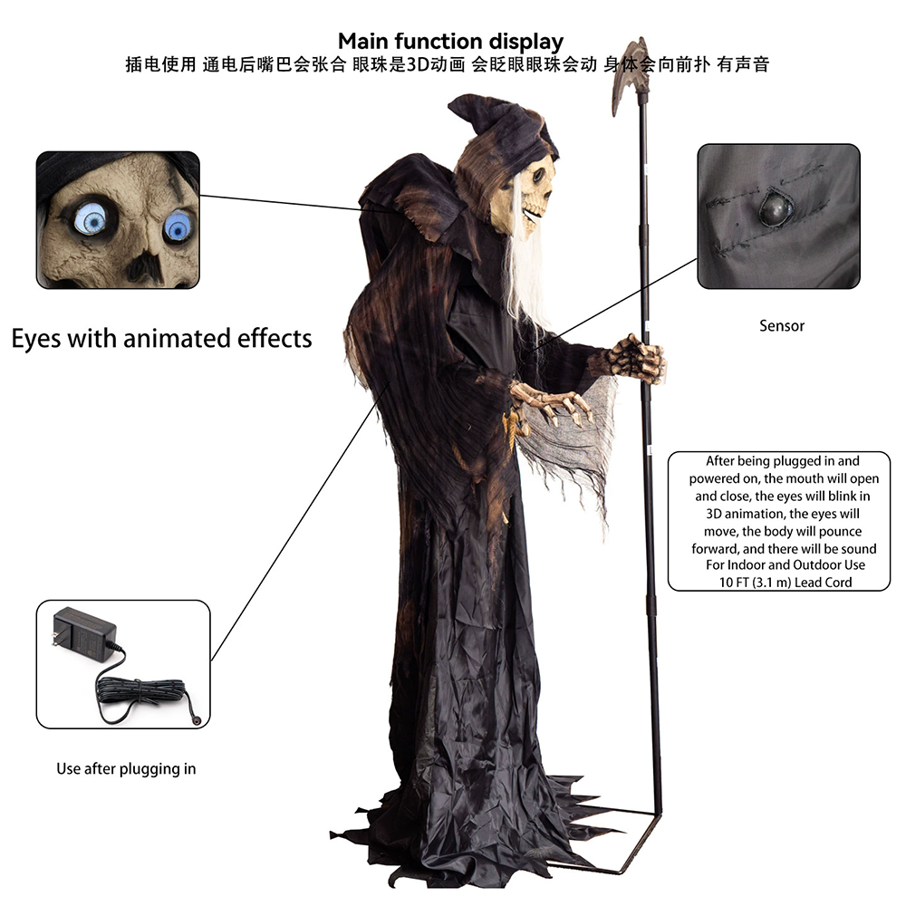 Lunging Forward Grim Reaper – Motion-Activated Halloween Scary Decoration Prop