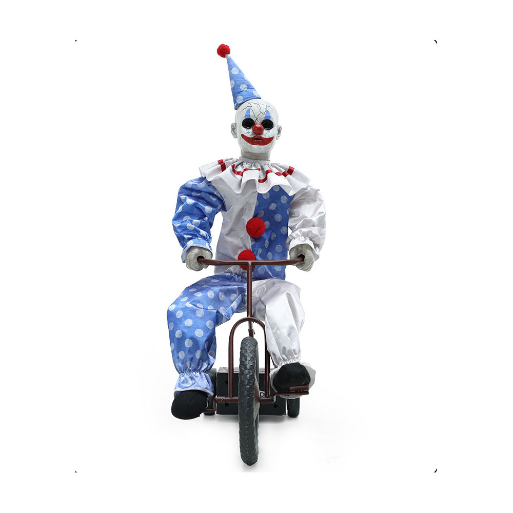 Animated Clown on a Bike with Motion Sensor – Electric Light-Up Halloween Decoration Prop for Haunted House, Escape Room & Party