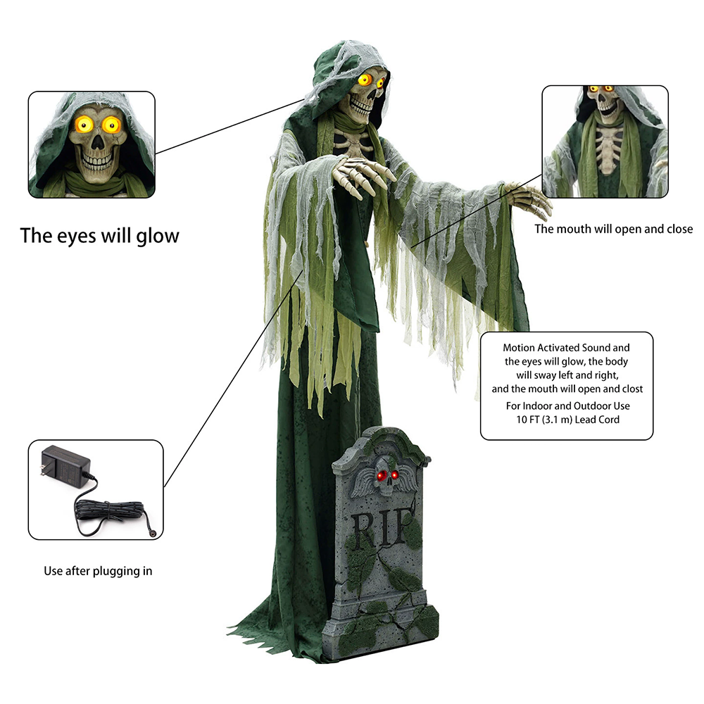 Swinging Grim Reaper for Cemetery Light-Up Electric Halloween Animatronic for Haunted House & Outdoor Scary Setup