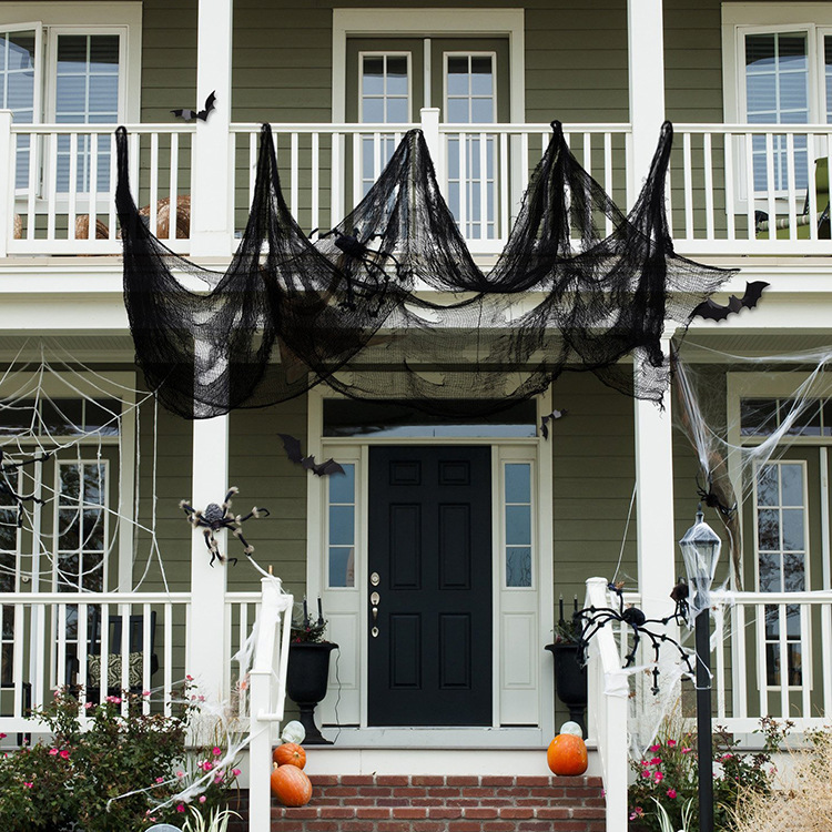 Halloween Coarse Mesh Gauze Fabric – Black Stretchable Cheesecloth for Haunted House, Outdoor Tree & Porch Wrap Decor