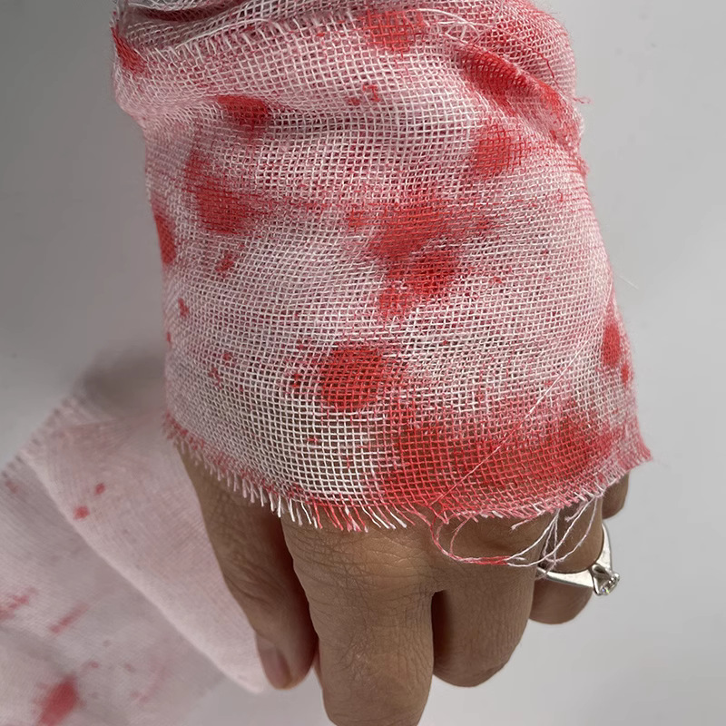 Blood Splattered Cheesecloth Fabric – Aged Red Stained Gauze Roll for Halloween Party Prop, Horror Scene Decoration
