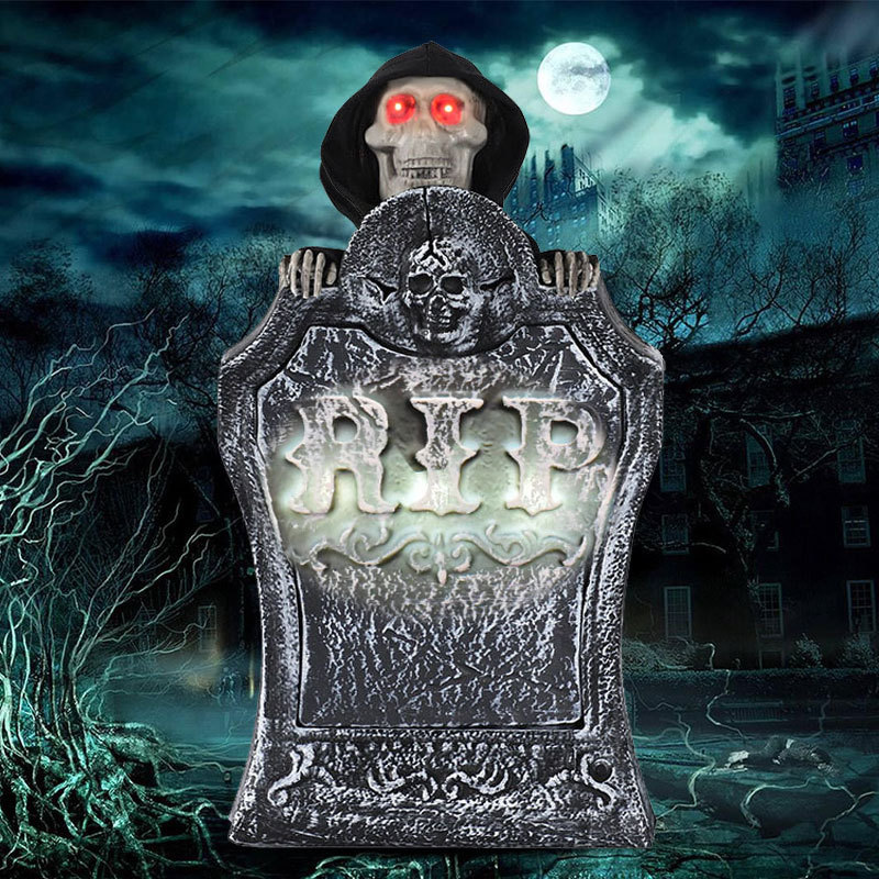 Electric Lifting Skull Tombstone – Motion Activated Halloween Gravestone with Glowing Eyes & Spooky Sounds for Haunted House