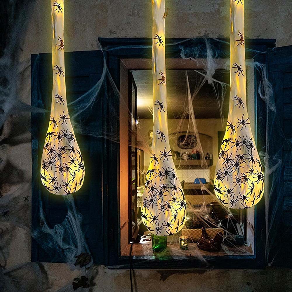 Light Up Spider Web Egg – Hanging Glowing Halloween Decoration with LED, Creepy Orb for Haunted House & Party