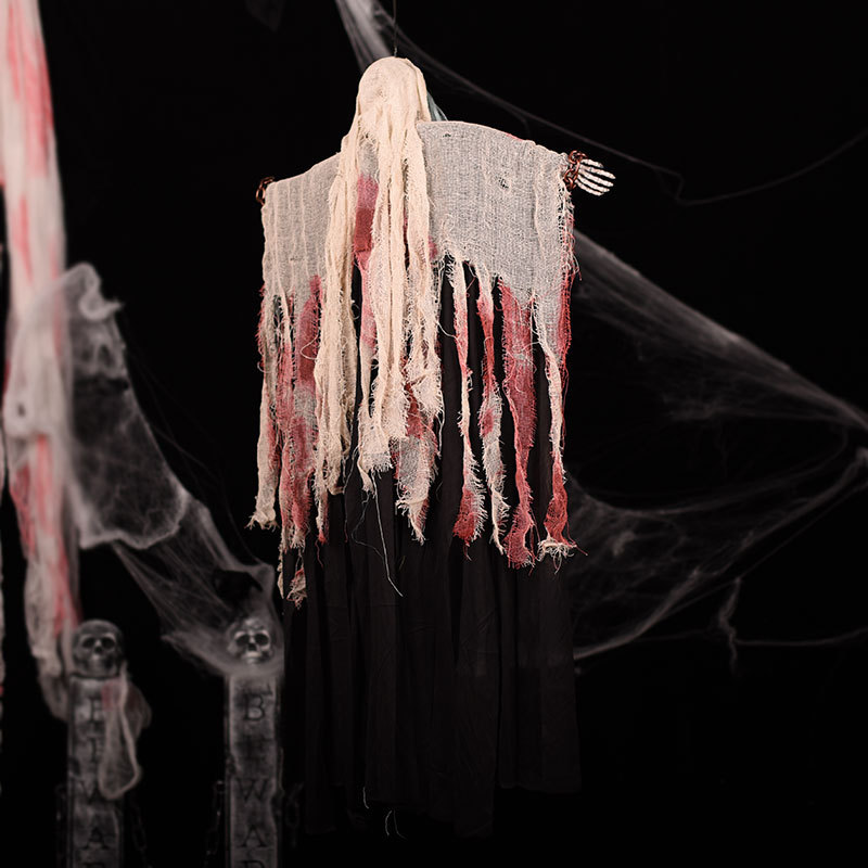 Hanging Ghost with Metal Chain – Creepy Floating Apparition Prop for Haunted House, Halloween Party & Outdoor Decor