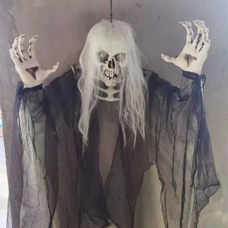 1.8m Light Up & Sound Hanging Ghost – 6FT Glowing Ghost with Scream Sounds & Flashing LED Eyes for Haunted House