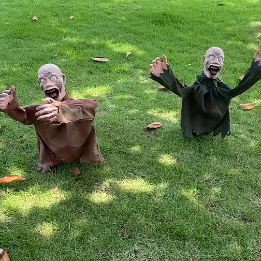 Halloween Ghost Lawn Stake – Spring Loaded Wobbling Ghost with Tattered Robe for Outdoor Cemetery & Porch Decor