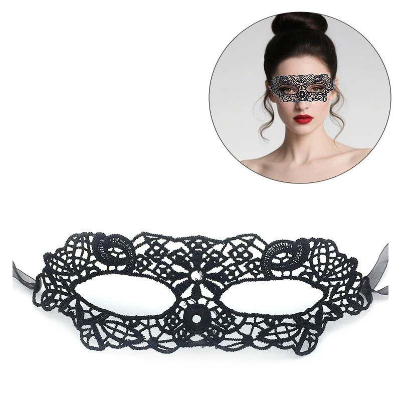 Structured Lace Half Face Mask – Black Princess Style Masquerade Eye Mask with Shaped Design for Women Ball & Party