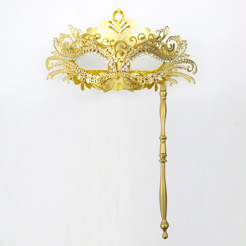 Metal Rhinestone Handheld Mask – Detachable Half Face Masquerade Mask with Stick for Women, Luxury Party Accessory for Halloween & Ball