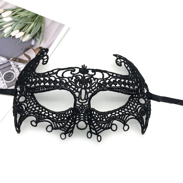 Structured Lace Half Face Mask – Black Princess Style Masquerade Eye Mask with Shaped Design for Women Ball & Party