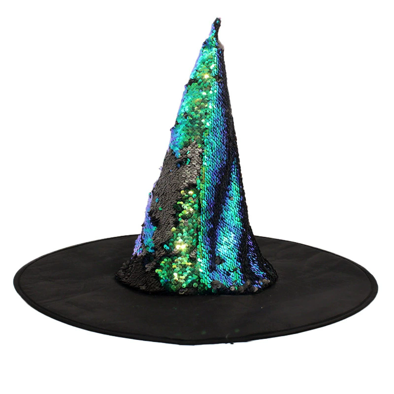 Flip Sequins Witch Hat – Reversible Sequins Wizard Cap for Halloween Party Costume Prop