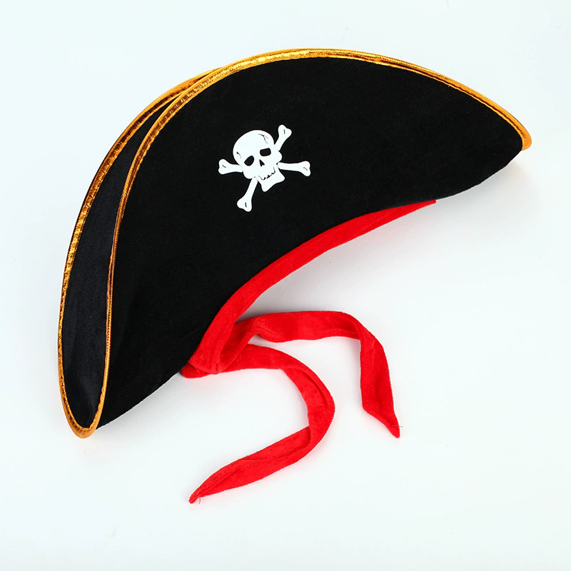 Pirate Captain Hat with Red String – Adult Child Caribbean Pirate Costume Prop for Halloween Party