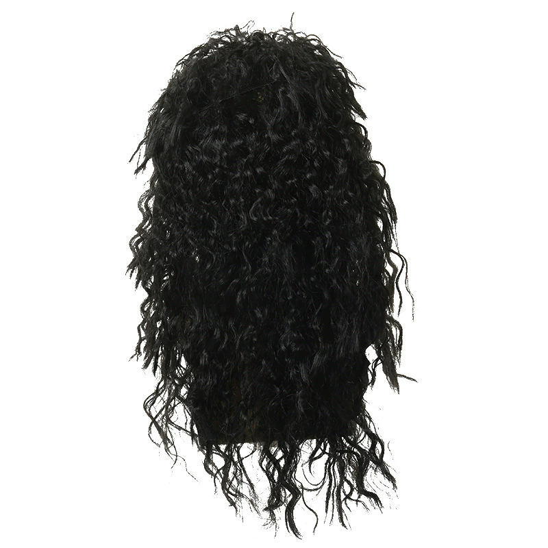 Men's 70s Vintage Black Wig – Retro Curly Disco Punk Rock Wig for Adult Halloween Cosplay Costume