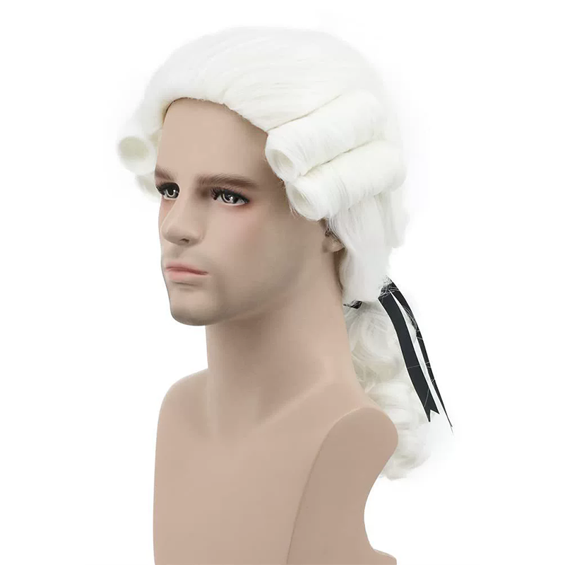 Men's Baroque Colonial Wig – Synthetic Full Cap Judge Lawyer Costume Periwig for Historical Cosplay