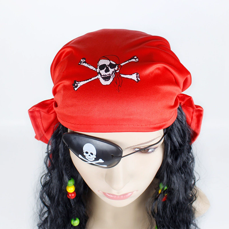 Captain Hook Wig with Red Bandana – Men's Long Black Curly Pirate Wig for Halloween Cosplay Costume