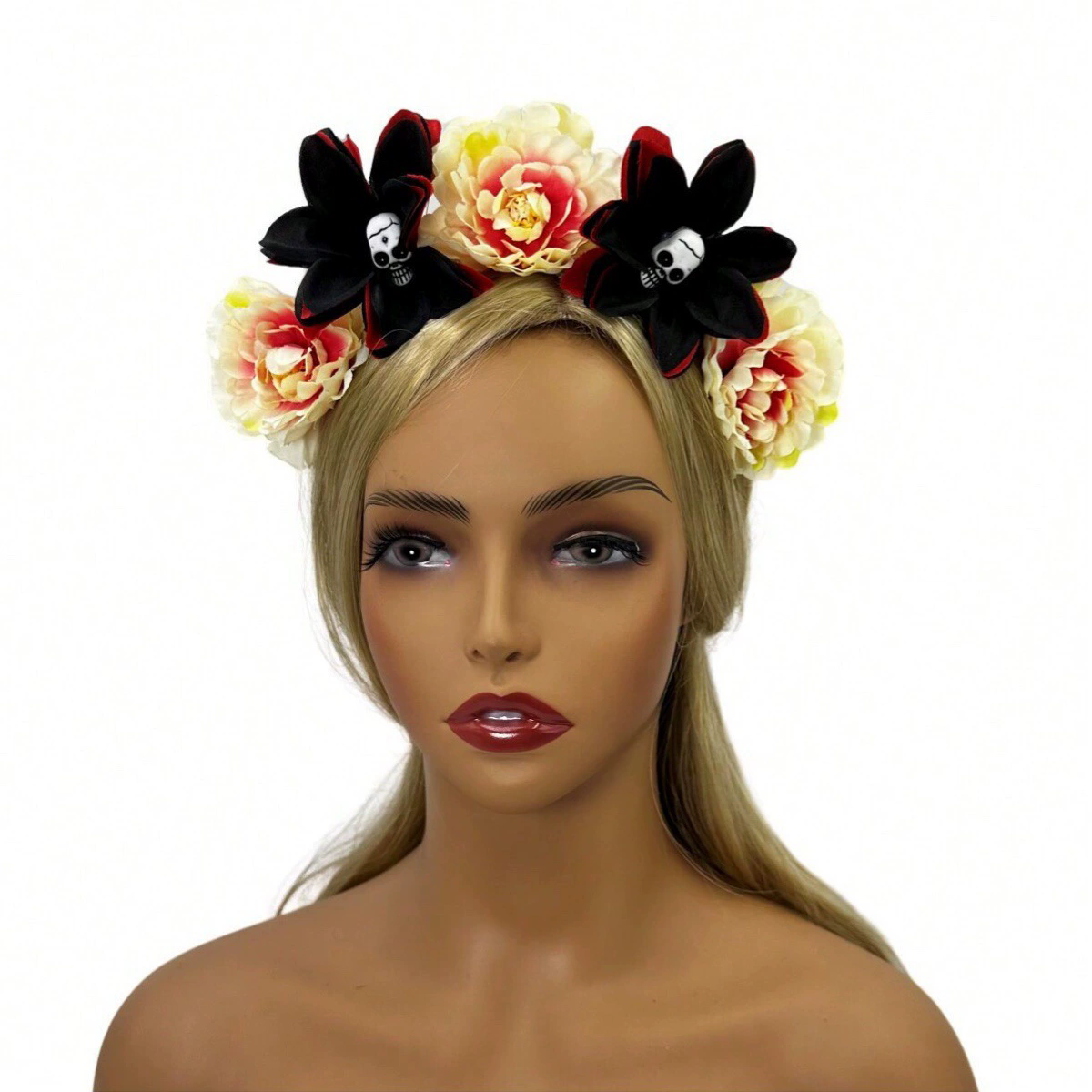 Gothic Flower Skull Headband – Rose Skull Hairband for Women & Girls Halloween Costume Accessory