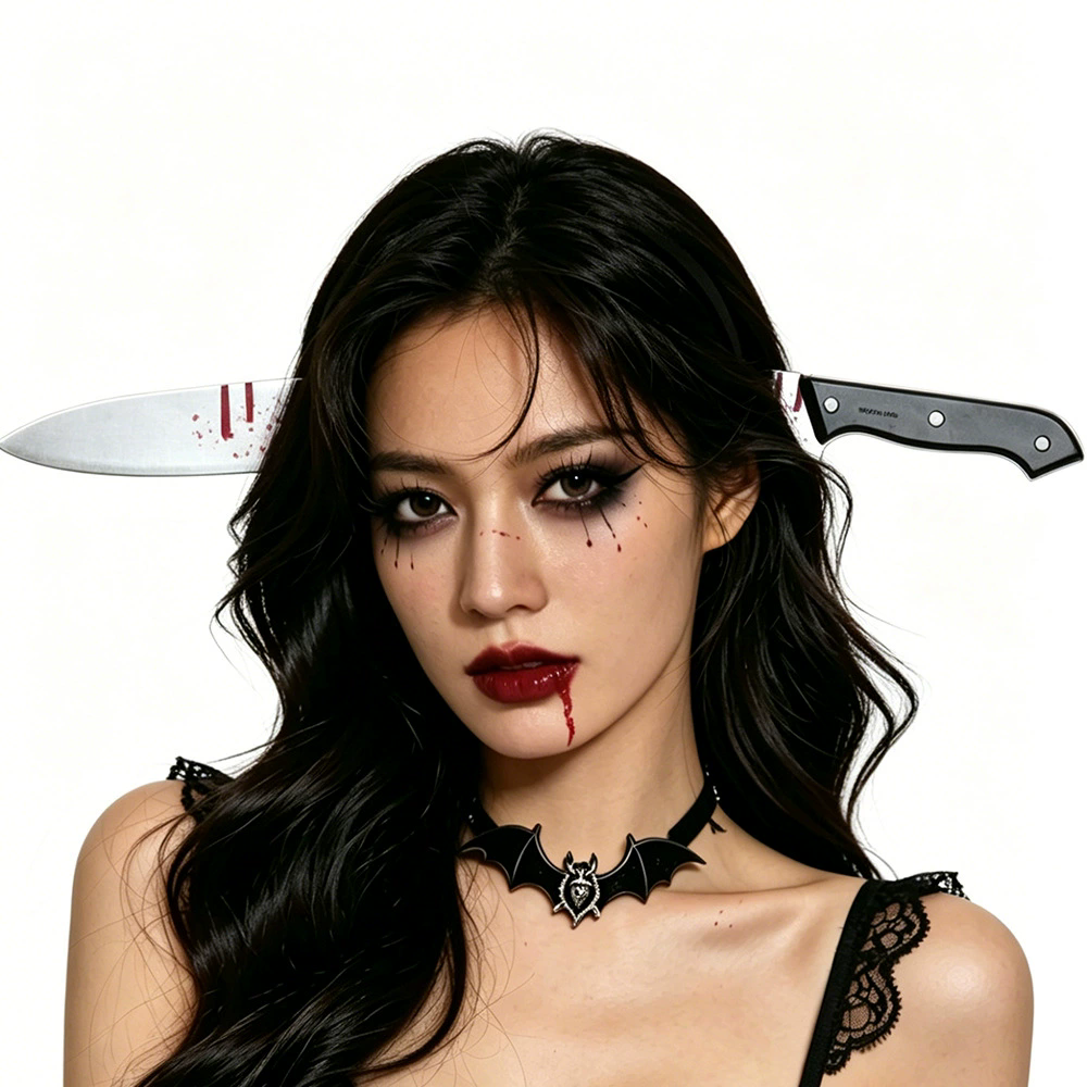 Horror Through Head Knife Headband – Bloody Axe Hairband for Scary Zombie Costume Halloween Party Prop