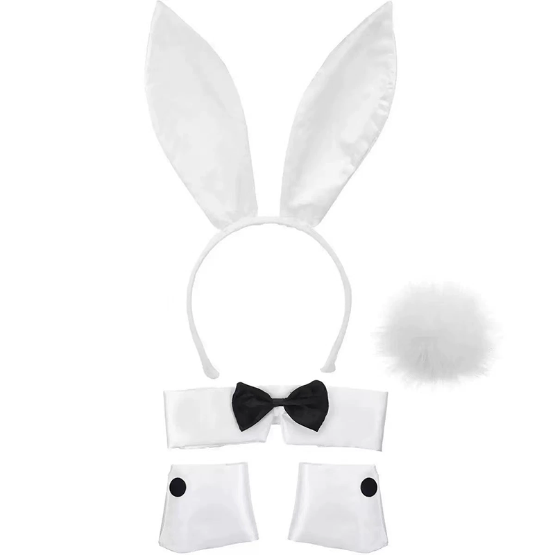 Bunny Ear Headband Set – Rabbit Ear Hairband with Bow Tie or Tail for Women Girls Easter Halloween Costume