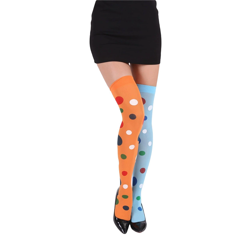 Halloween Clown Thigh High Socks – Striped Over Knee Stockings for Women Joker Costume Prop