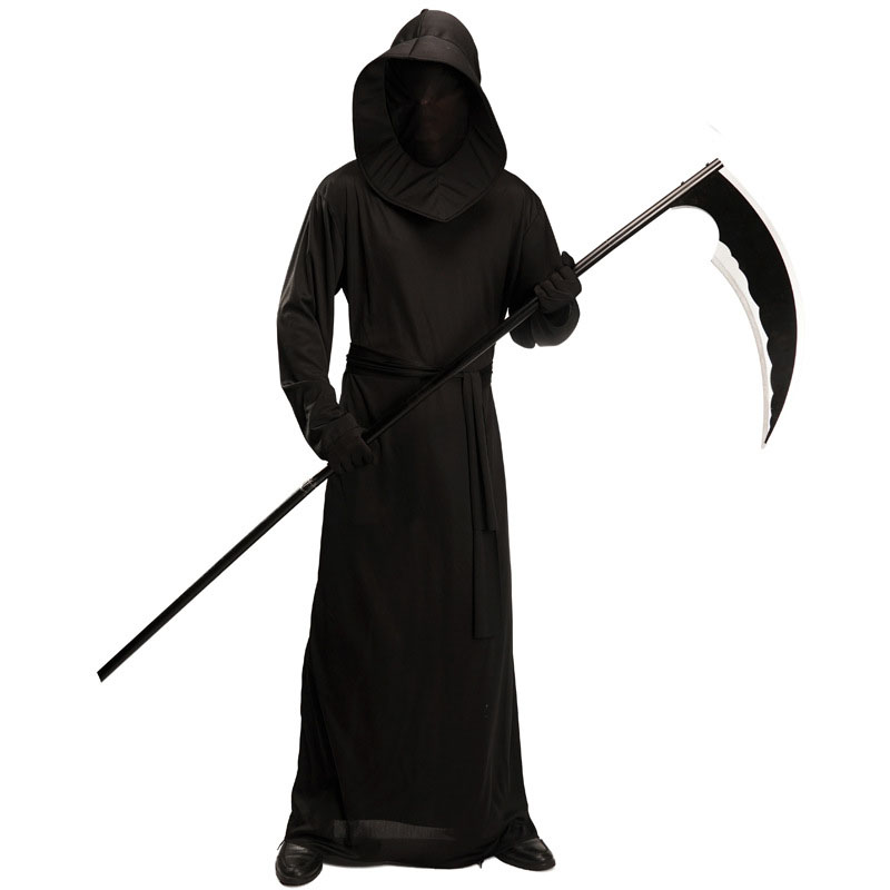 Adult Grim Reaper Costume, Full Set Death Scythe Prop Hooded Robe for Halloween Stage Performance