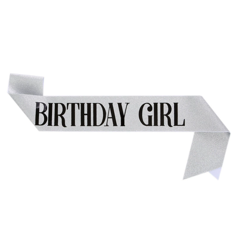Silver Glitter Birthday Girl Sash Adult Women Birthday Party Decor Sash