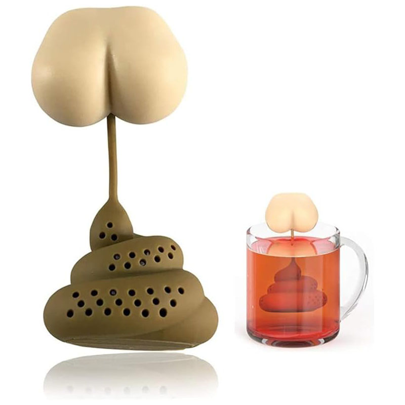 funny poop butt shaped food grade silicone loose leaf tea infuser novelty mug tea strainer