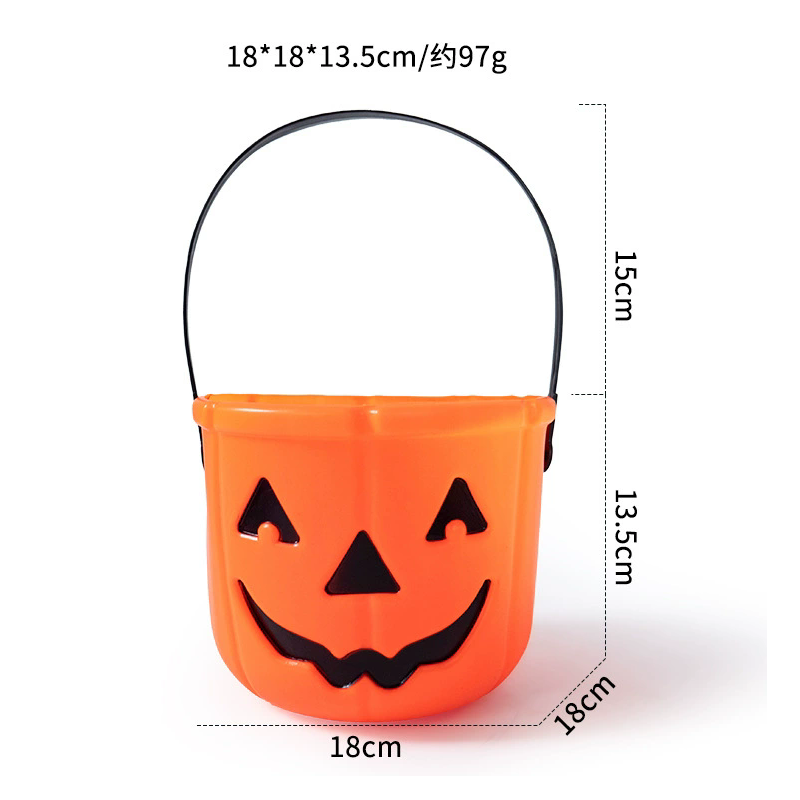 Happy Face Smile Pumpkin Bucket for Halloween Trick or Treat Candy Holder – Jack O Lantern Decorative Prop