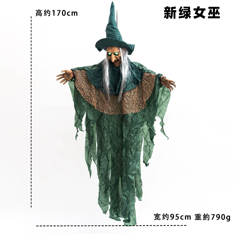 Sound Activated Hanging Witch Prop - Motion Sensor Talking & Light Up Ghost Decoration for Haunted House, Indoor/Outdoor Halloween Decor