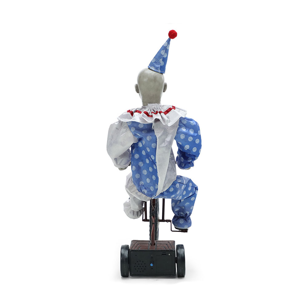 Animated Clown on a Bike with Motion Sensor – Electric Light-Up Halloween Decoration Prop for Haunted House, Escape Room & Party