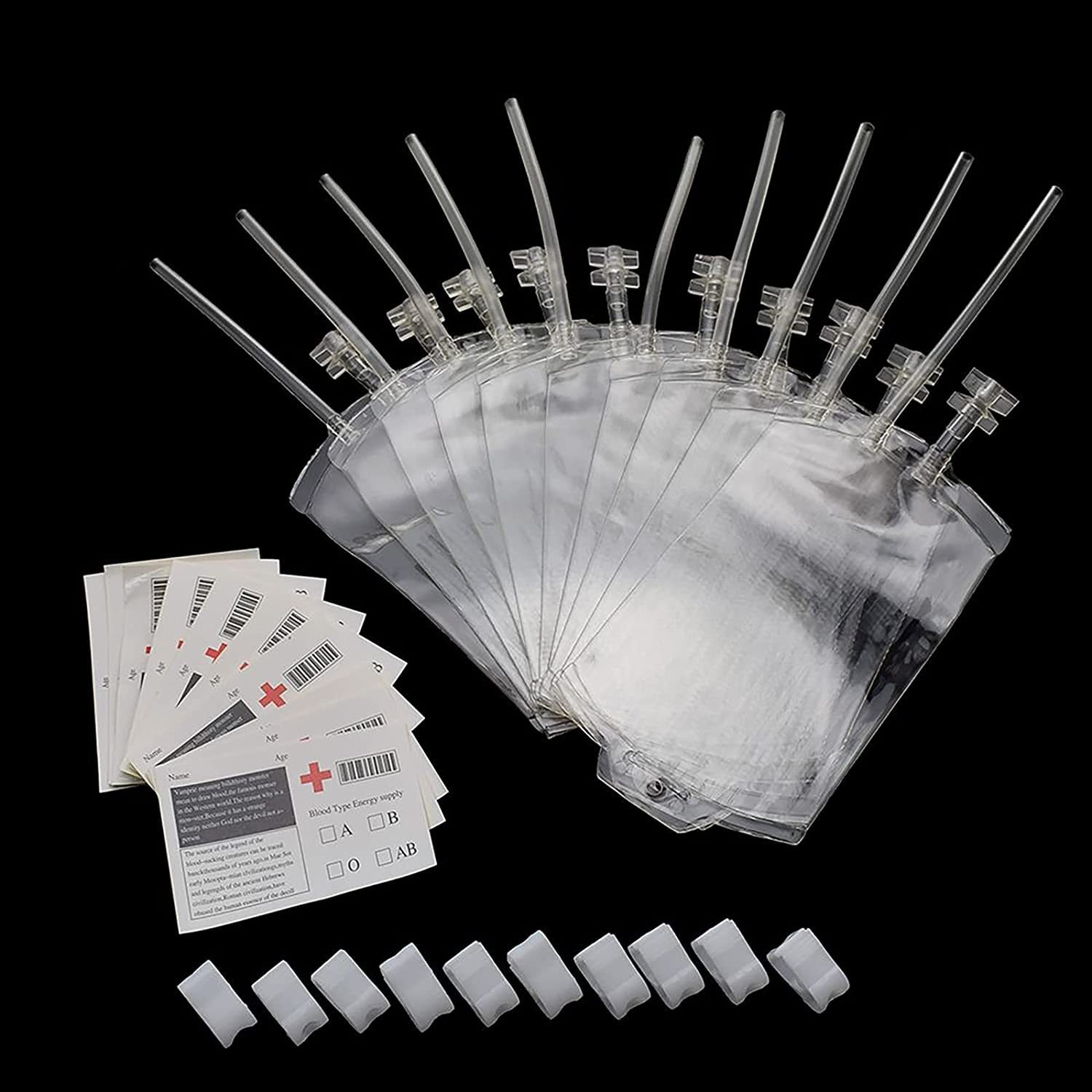 Halloween Blood Bag Dual Tube Drink Pouch – Creepy Vampire IV Bag for Costume Party, Horror Festival & Themed Bar Decor