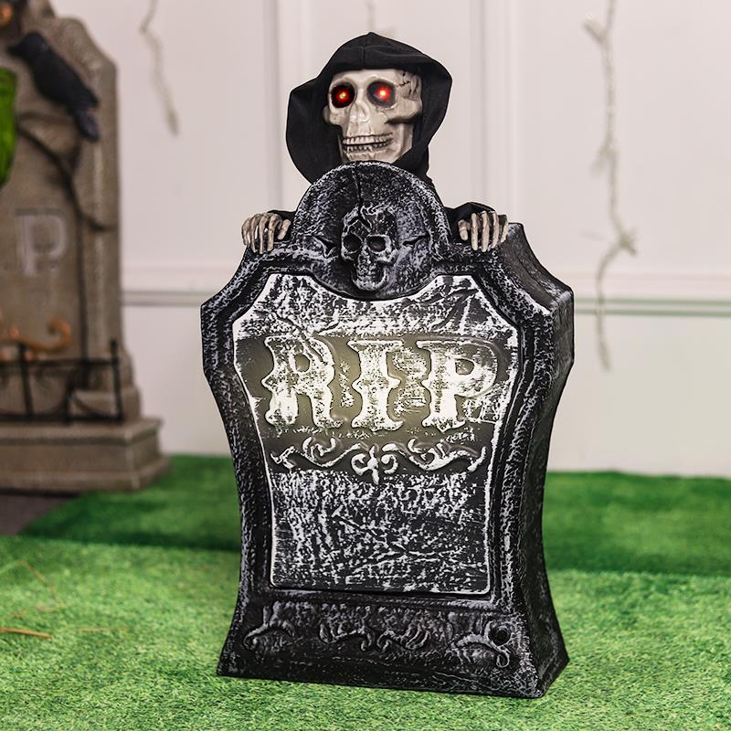 Electric Lifting Skull Tombstone – Motion Activated Halloween Gravestone with Glowing Eyes & Spooky Sounds for Haunted House